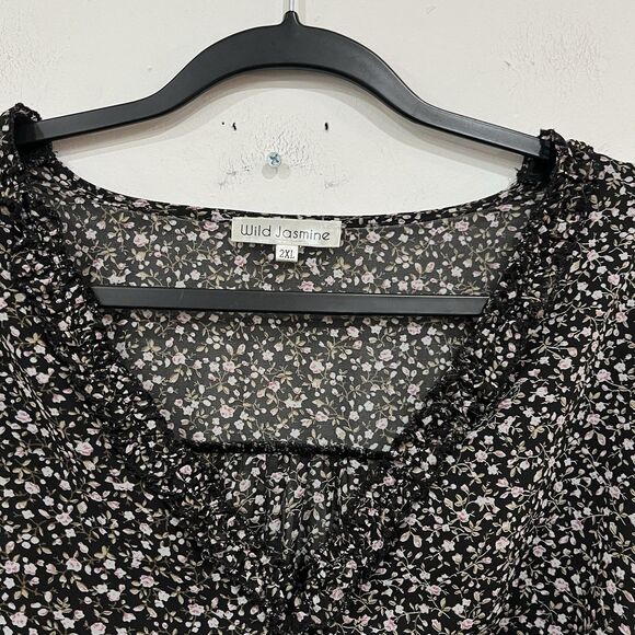 Wild Jasmine Floral V-Neck Semi Sheer Longsleeve Dress Size 2XL Plus - Picture 4 of 7